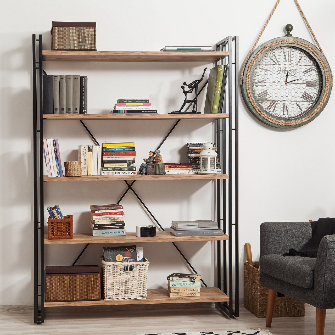 Biblioteca Cosmo Fix, Sapphire, 130x35x180 cm, natural/negru - 2 | YEO