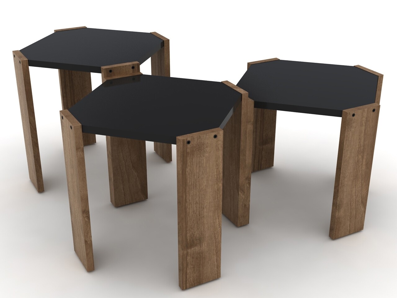 Set 3 Masute Rafevi Hansel Nesting, 44.5 X 44.5 X 41 Cm, PAL, Walnut/negru