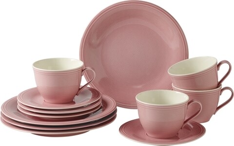 Set de cafea 12 piese, Like Villeroy & Boch, Color Loop Rose, portelan premium, roz