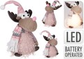 Decoratiune luminoasa Reindeer w simple scarf, 14x22 cm, poliester, roz/gri