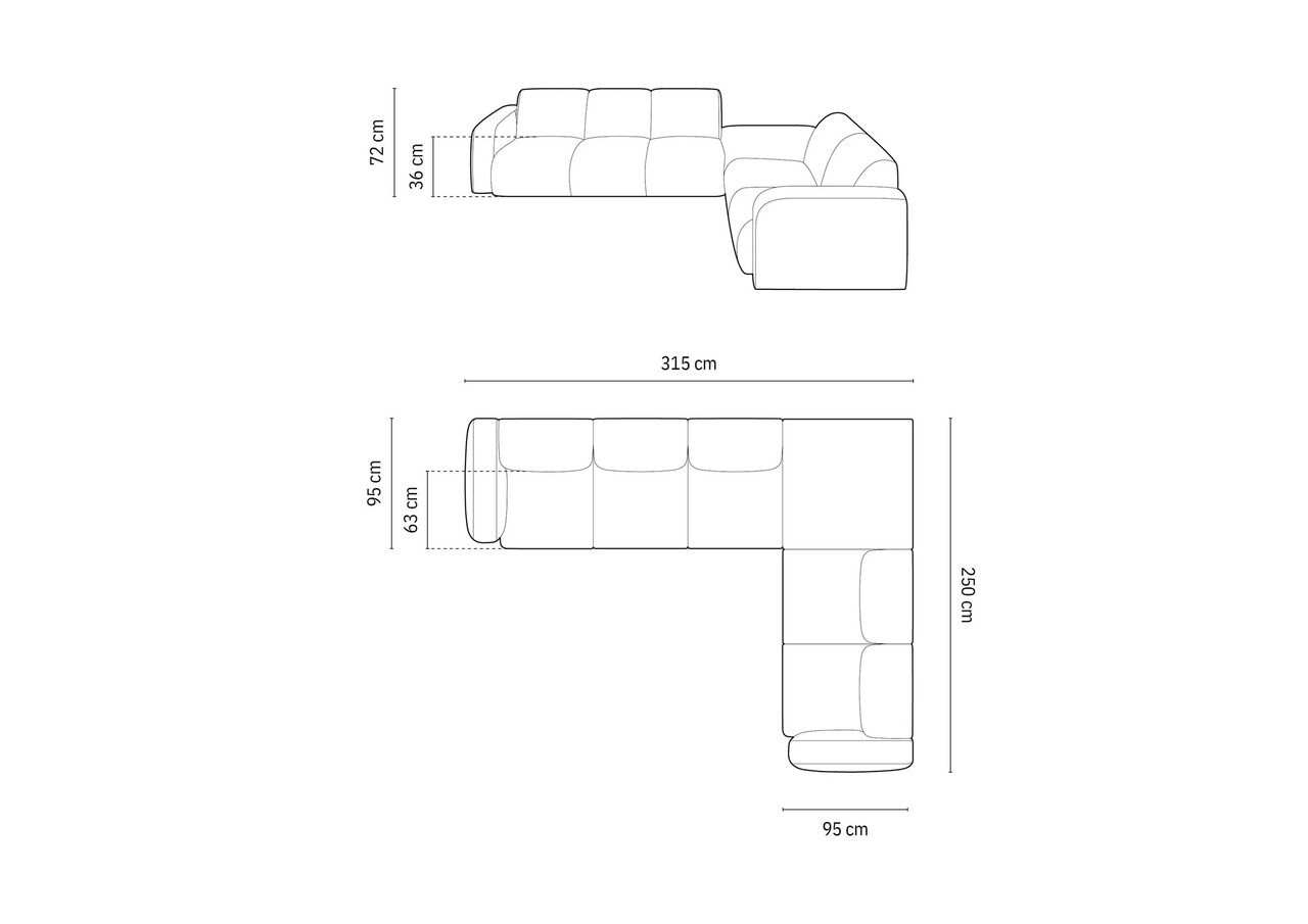 Coltar dreapta 6 locuri, Molino-140, Micadoni Home, 315x250x72 cm, tesatura chenille din poliester, bej