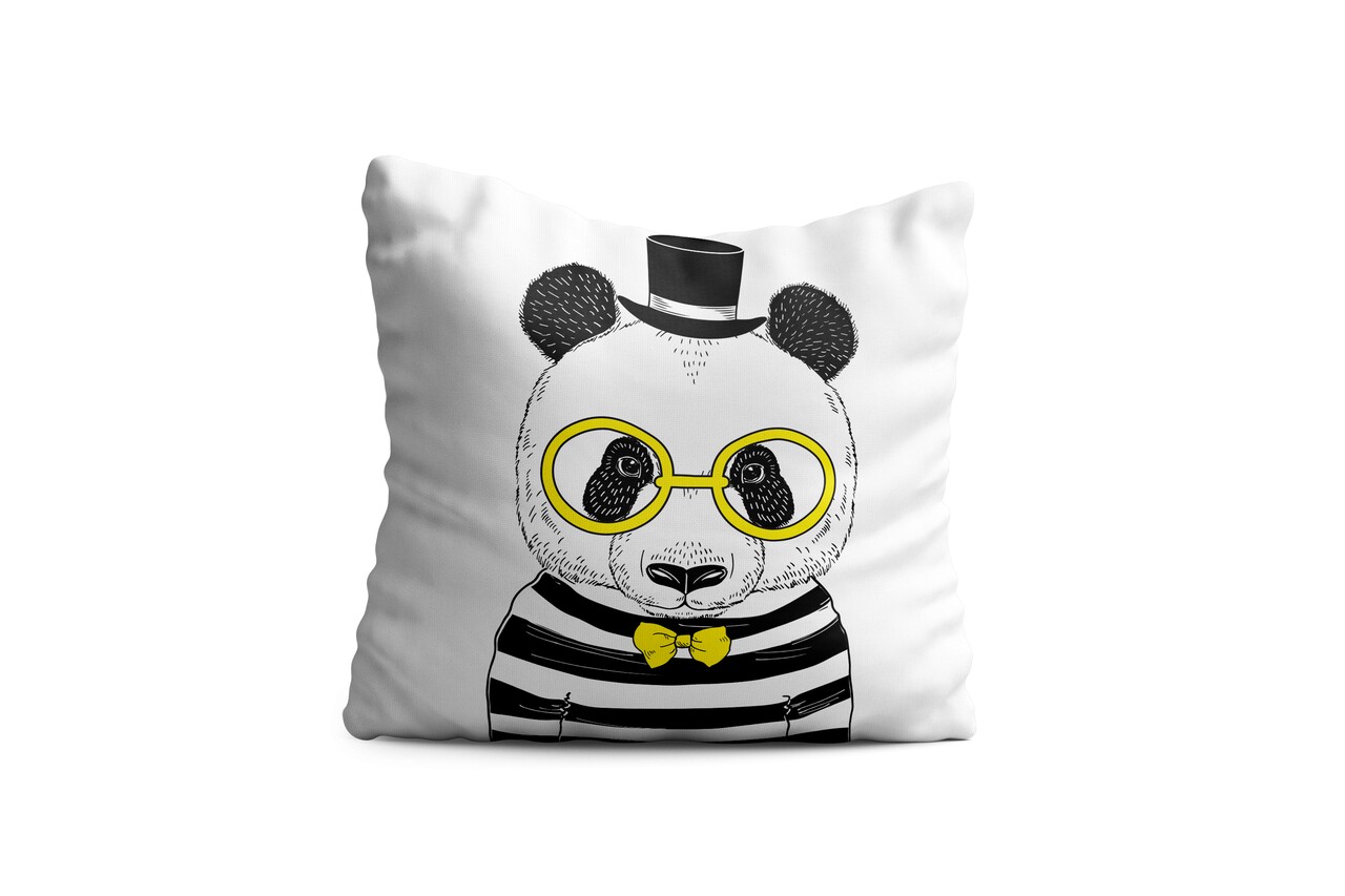 Perna decorativa Panda w hat, Oyo Kids, 43x43 cm, poliester, multicolor