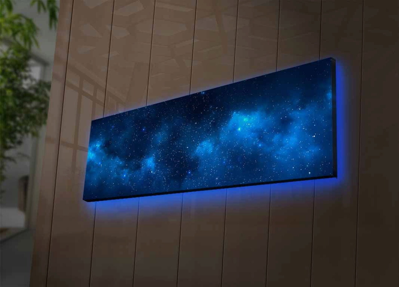 Tablou decorativ cu lumina LED, 3090NASA-017, Canvas, 30 x 90 cm, Multicolor