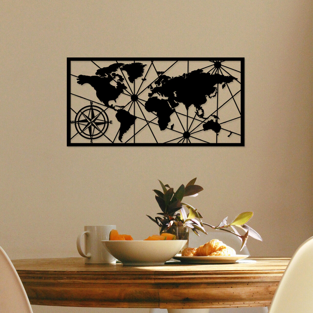 Decoratiune de perete, World Map Medium Metal Wall Decor, metal, 100 x 50 cm, negru - 1 | YEO