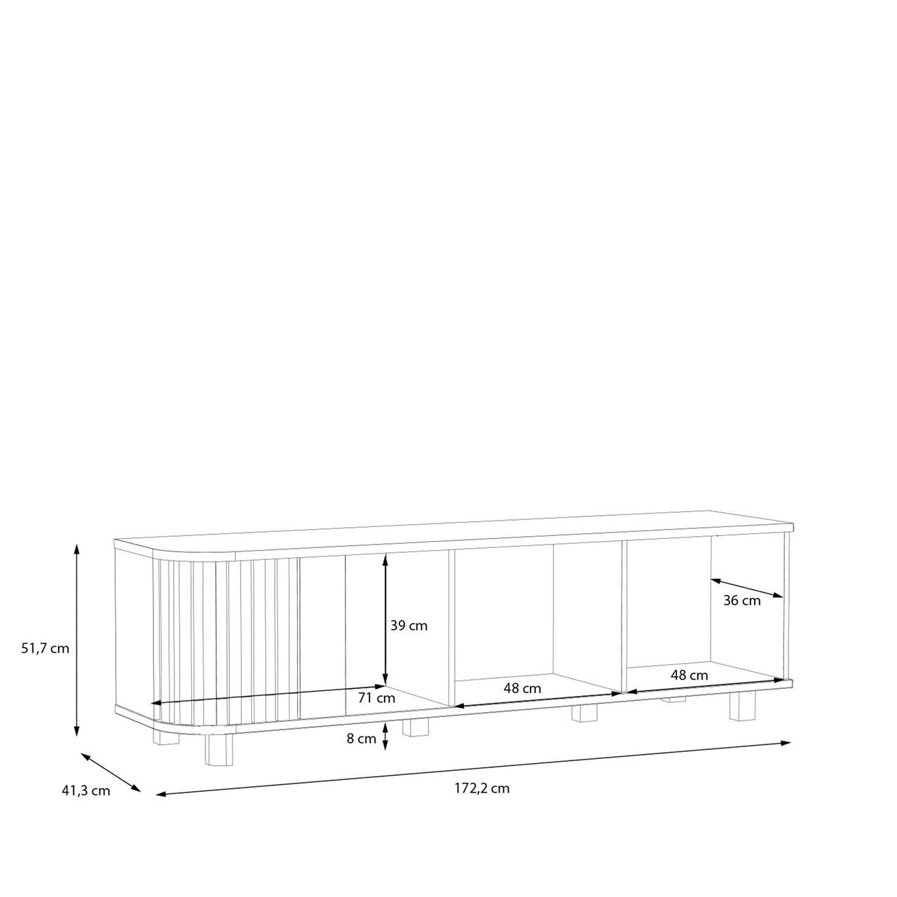 Comoda TV Renkum, Bedora, 172.2x41.3x51.7 cm, PAL/metal, stejar