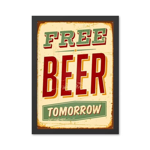 Tablou decorativ, Free Beer (35 x 45), MDF , Polistiren, Verde / Roșu / Crem