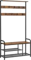 Cuier cu bancheta si pantofar Industrial, Vasagle, 85x30x180.5 cm, PAL/otel, maro rustic