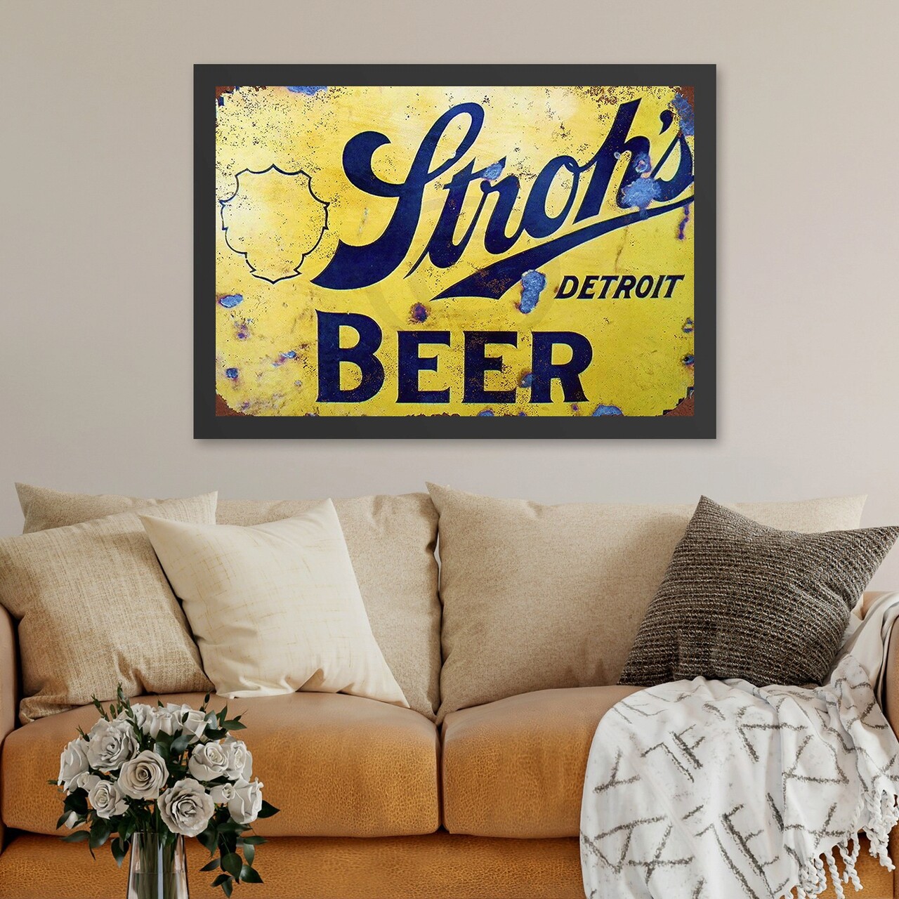 Tablou decorativ, Detroit Beer (35 x 45), MDF , Polistiren, Galben / Albastru închis