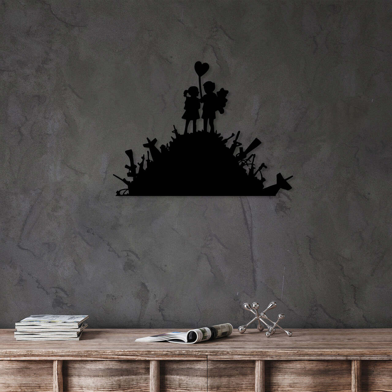 Decoratiune de perete, Banksy, Metal, Dimensiune: 52 x 70 cm, Negru - 1 | YEO