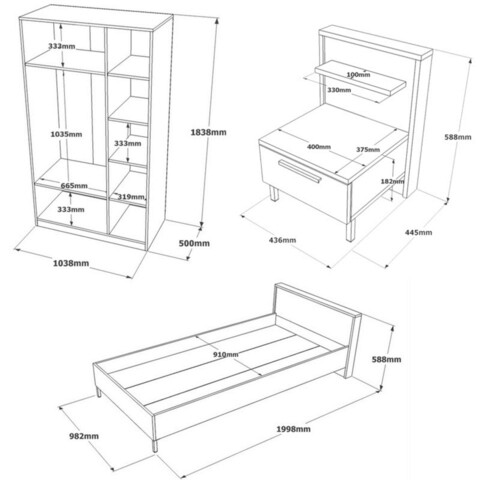 Set dormitor pentru copii, Locelso, HM10, Maro / Gri