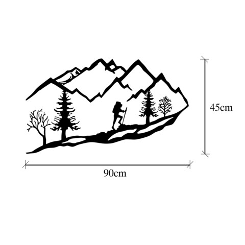 Decoratiune de perete, Mountain Climbing, Metal, 90 x 45 cm, Negru