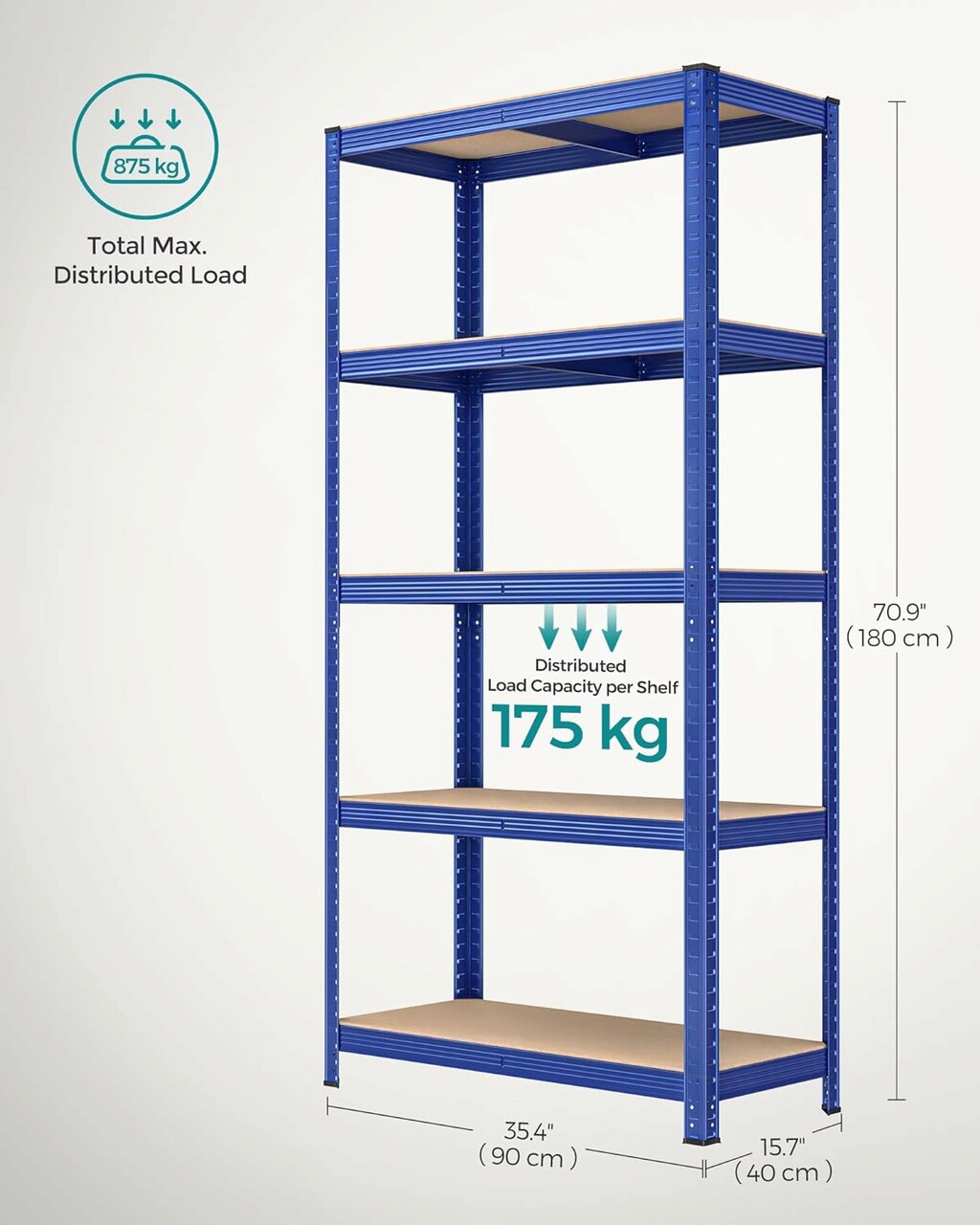 Raft modular pentru depozitare Vasagle, 90x40x180 cm, 875 kg, MDF/otel, albastru - 1 | YEO