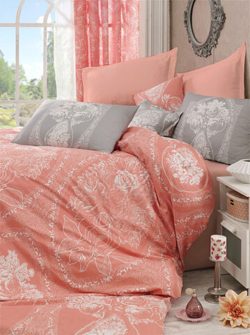 Lenjerie de pat pentru o persoana, Madam Lili - Orange, Pearl Home, Bumbac Ranforce