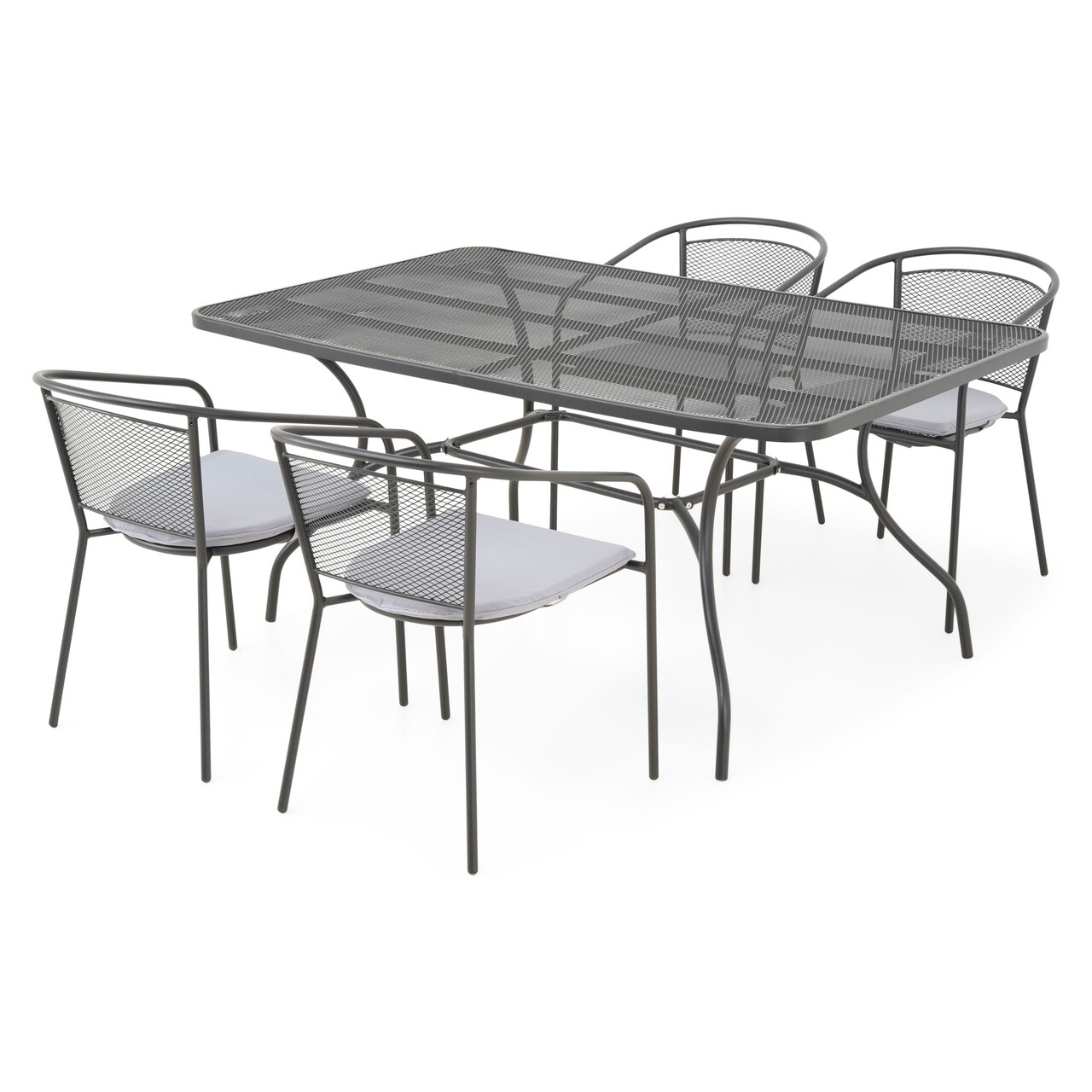 Set mobilier gradina/terasa, 4 scaune cu spatar mediu + masa, Berlin, otel, negru/gri - 1 | YEO