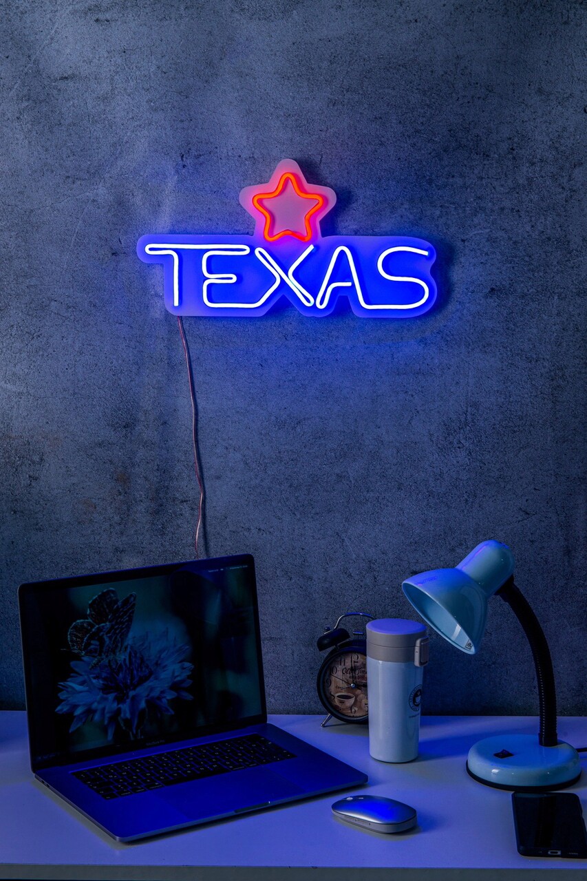 Decoratiune luminoasa LED, Texas Lone Star Red, Benzi flexibile de neon, DC 12 V, Rosu albastru