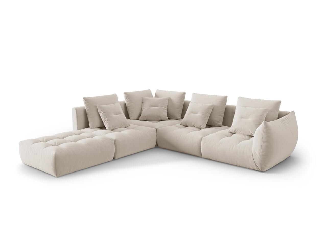 Coltar modular stanga 4 locuri, Bloom-184, Micadoni Home, 316x310x95 cm, catifea, ecru