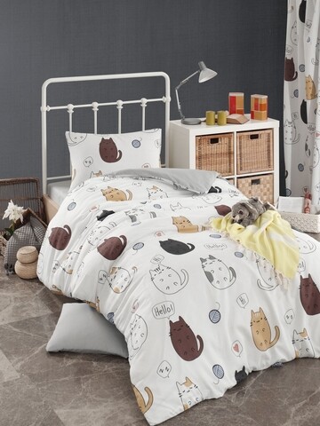 Lenjerie de pat pentru o persoana, Eponj Home, Hello Cats 143EPJ11906, 2 piese, amestec bumbac, multicolor