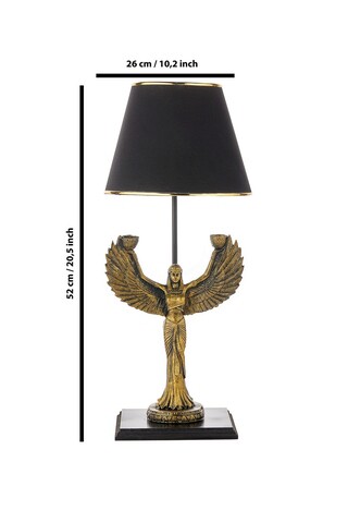 Lampa de masa, FullHouse, 390FLH1934, Baza din lemn, Aur/Negru