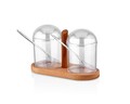 Set recipiente pentru condimente cu suport, Plasberg, 619PLS1163, Plastic, Maro/Transparent