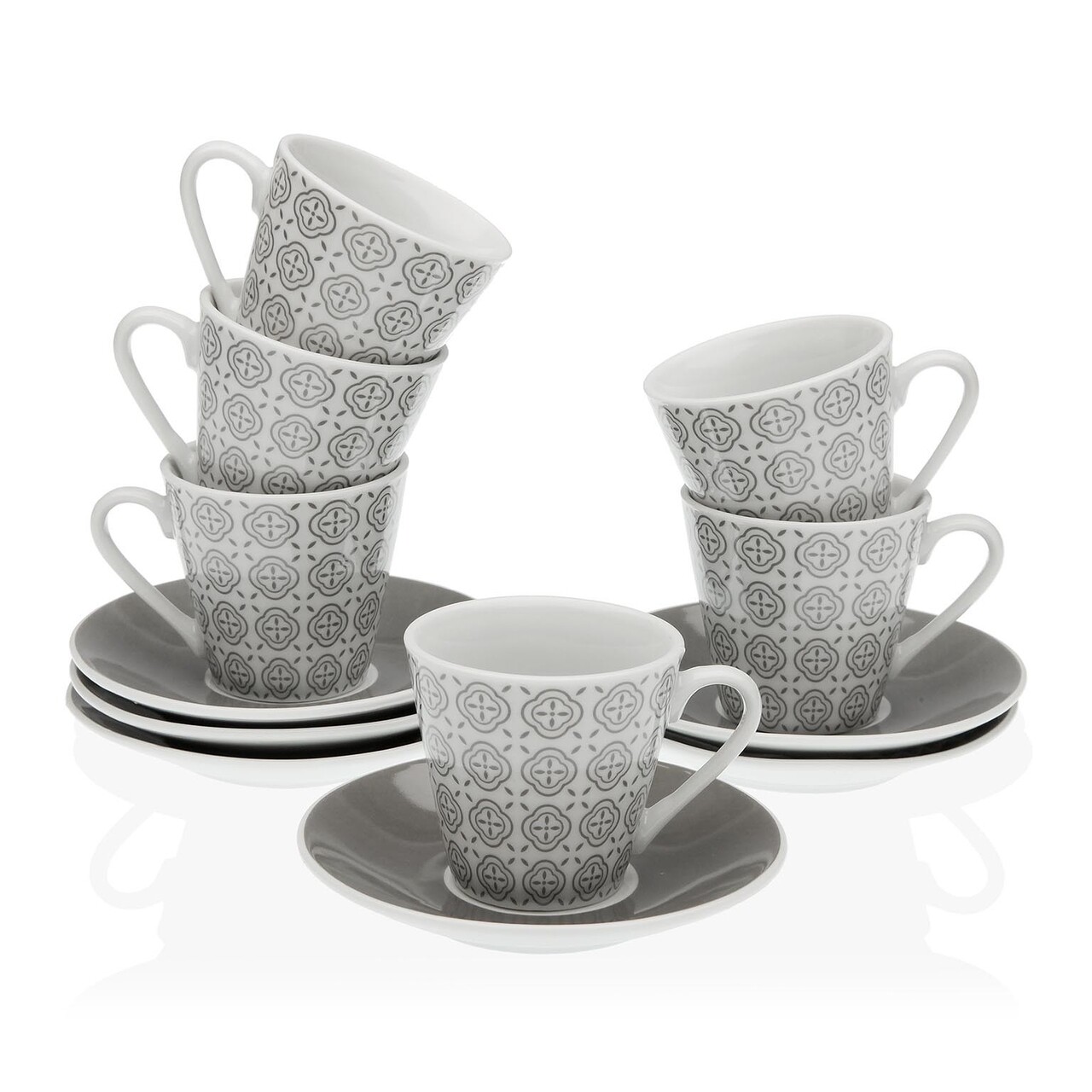 Set 6 Cesti Cu Farfurie Pentru Cafea Medeiros, Versa, 5.8 X 5.8 X 6 Cm, Portelan