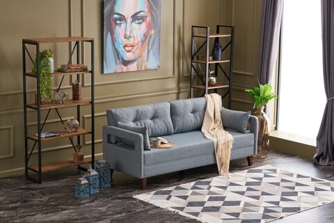 Canapea fixa Comfort, Balcab Home, 3 locuri, 206x80x80 cm, lemn, albastru