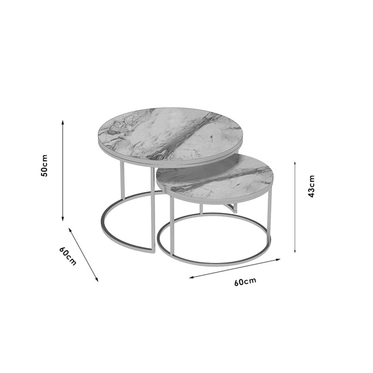 Set 2 masute de cafea October, Pakoworld, 70x70x50 cm/60x60x43 cm, PAL/metal, alb/auriu