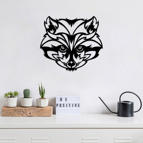 Decoratiune de perete, Raccoon, Metal, Dimensiune: 53 x 47 cm, Negru