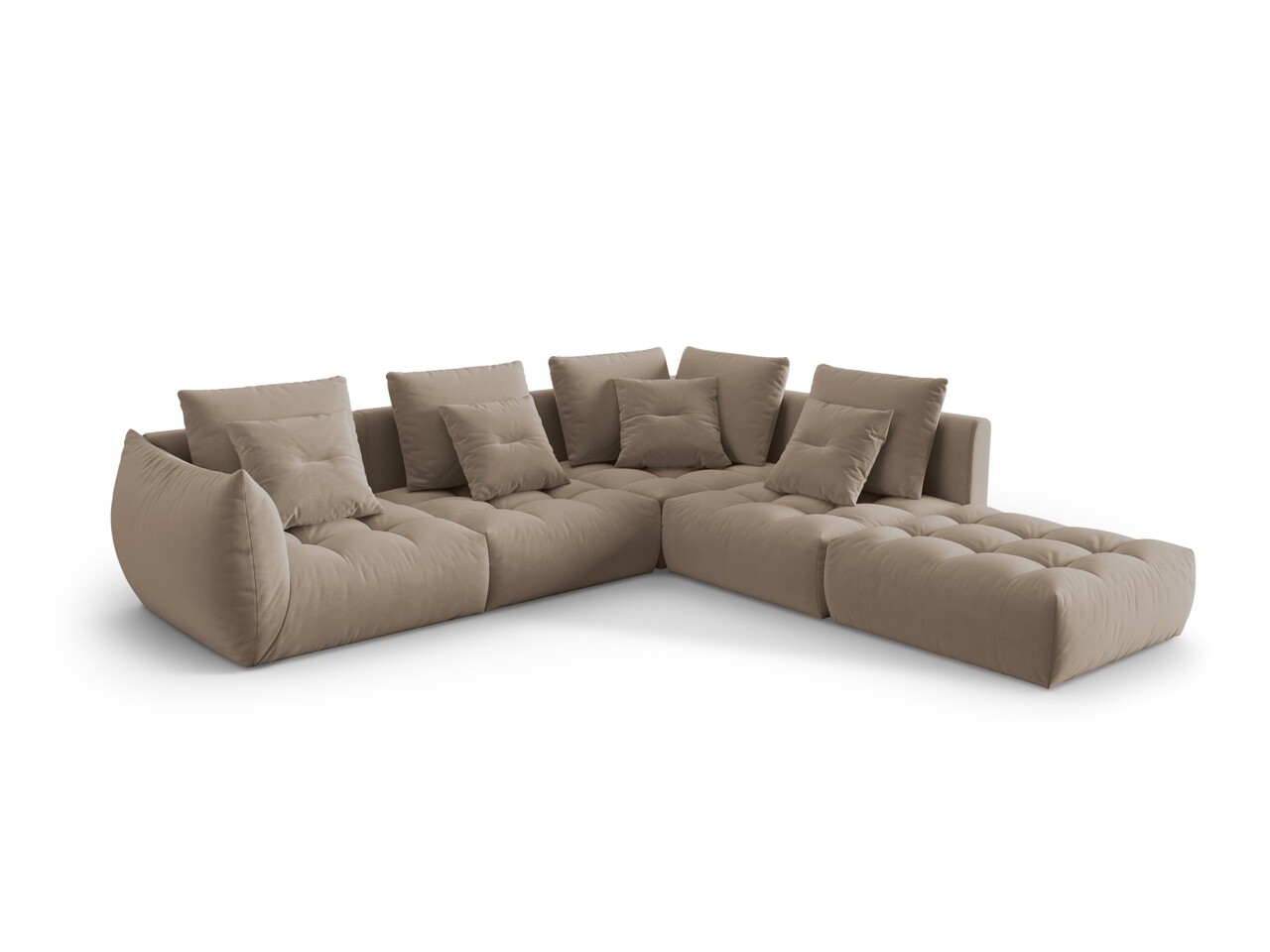 Coltar modular dreapta 4 locuri, Bloom-184, Micadoni Home, 316x310x95 cm, catifea, maro deschis