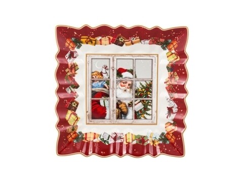 Bol pentru servire, Villeroy & Boch, Toy's Fantasy Santa Square, 23 cm, portelan premium, pictat manual