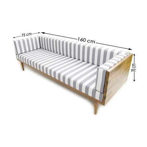 Canapea 3 locuri, Massive Design, Cocos, 160x70x75 cm, Pin / Alb / Gri