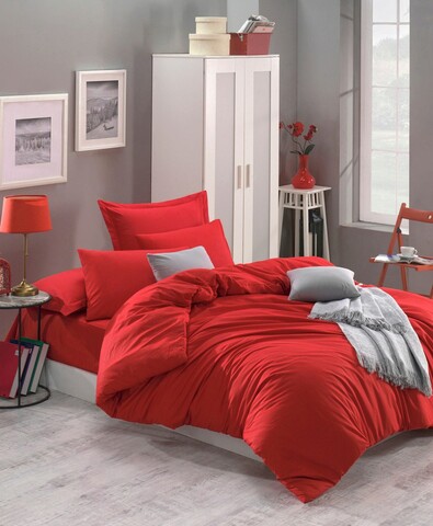 Lenjerie de pat dubla, Fresh Color - Red, EnLora Home, Bumbac Ranforce