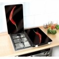 Set 2 protectii universale pentru aragaz Hot Pepperoni, Wenko, 3.2 x 30 x 52 cm, sticla termorezistenta/thermoplastic/plastic, negru/rosu