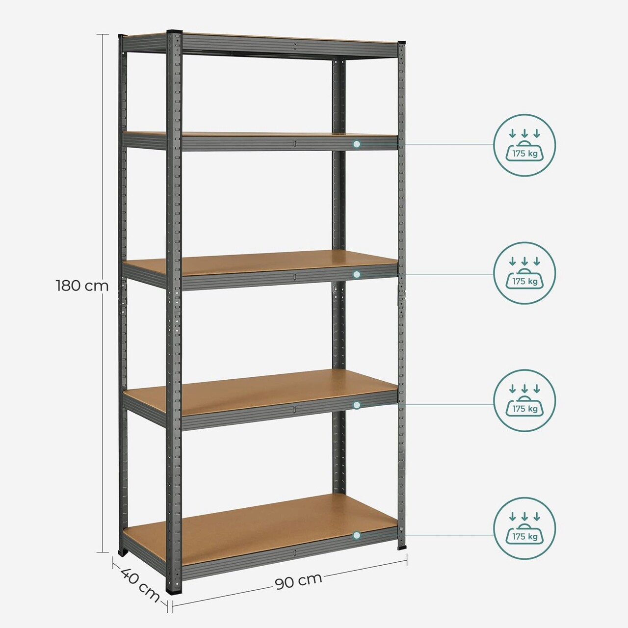 Raft modular pentru depozitare Vasagle, 90x40x180 cm, 875 kg, MDF/otel, gri/maro - 1 | YEO