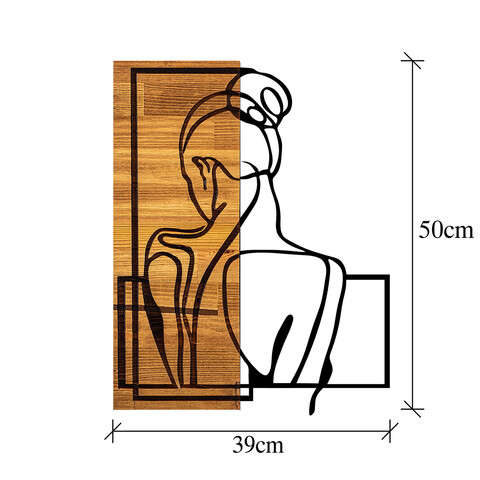 Decoratiune de perete, Woman Posture, 50% lemn/50% metal, Dimensiune: 39 x 3 x 50 cm, Negru / Nuc deschis