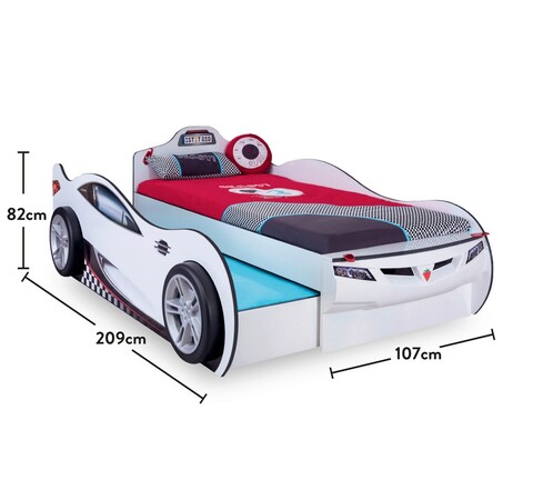 Pat pentru copii Car, Çilek, Coupe Carbed (With Friend Bed) (White) (90X190, 107x82x209 cm, Multicolor