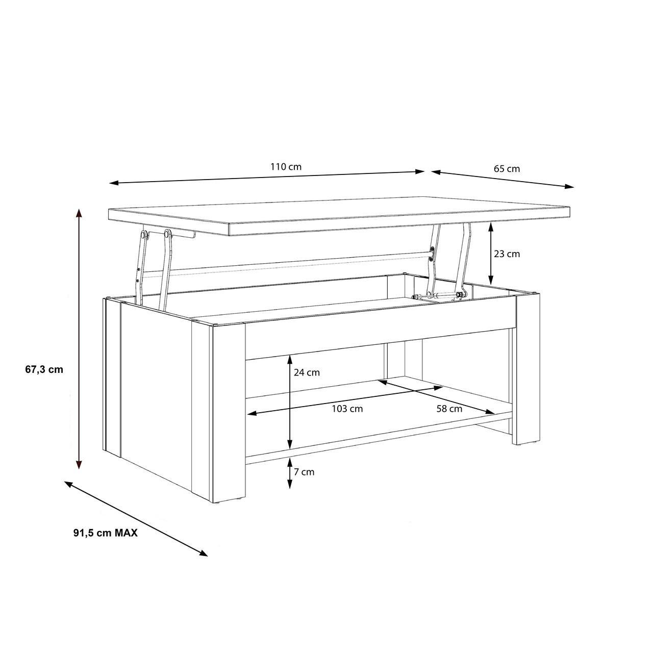 Masuta de cafea Capelle, Bedora, 110x65x45.2 cm, PAL/MDF, alb