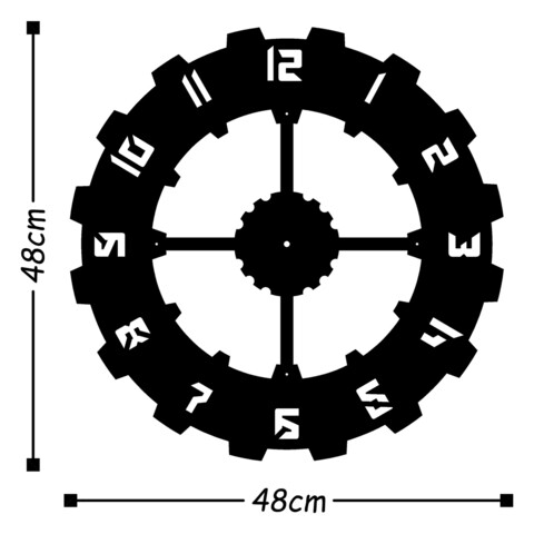 Ceas de perete, Metal Wall Clock 4, Metal, Dimensiune: 48 x 48 cm, Negru