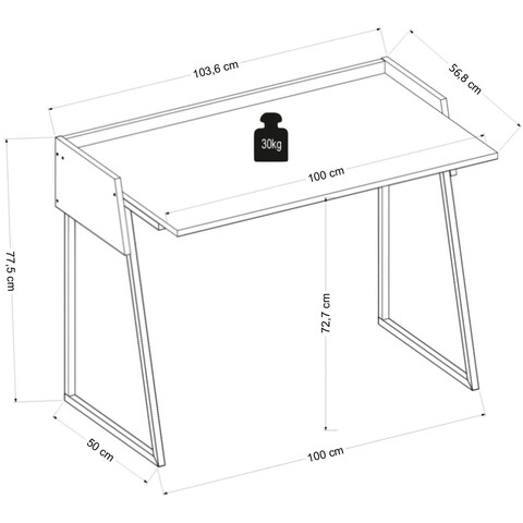 Birou, Lagomood, Rone, 103.6x77.5x56.8 cm, Antracit / Stejar