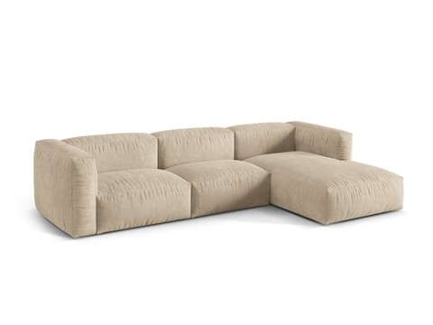 Coltar modular dreapta 3 locuri, Martina-120, Micadoni Home, 332x176x75 cm, catifea, bej deschis