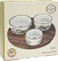 Set 3 boluri pentru gustari si tava rotunda 22 cm, Herbs, ceramica/salcam, multicolor