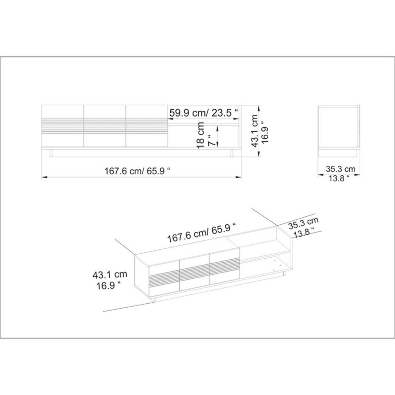 Comoda TV Yubo, Pakoworld, 167.6x35x43 cm, PAL melaminat, negru/maro