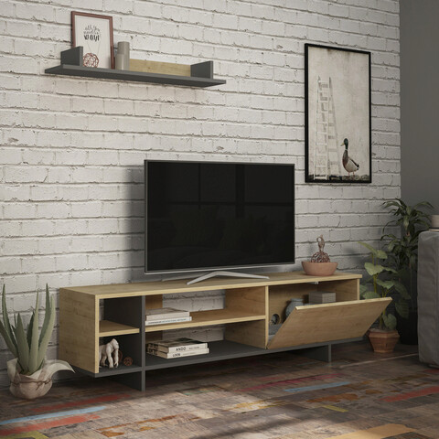 Comoda TV, Decortie, Stockton, 160x44x35.6cm, Stejar / Antracit