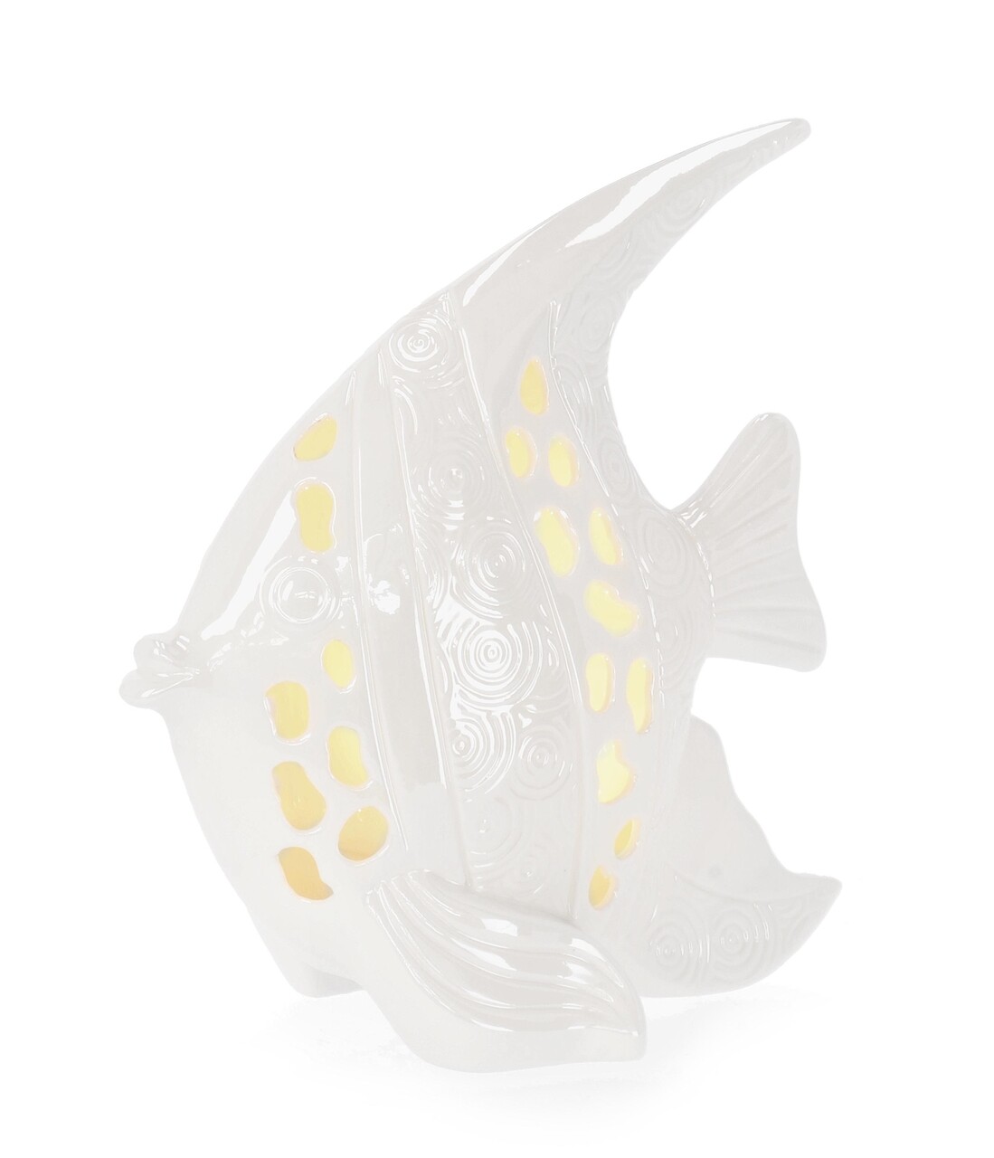 Decoratiune luminoasa Capri Porc Fish, Bizzotto, LED, 19.5 x 11.3 x 20.5 cm, portelan