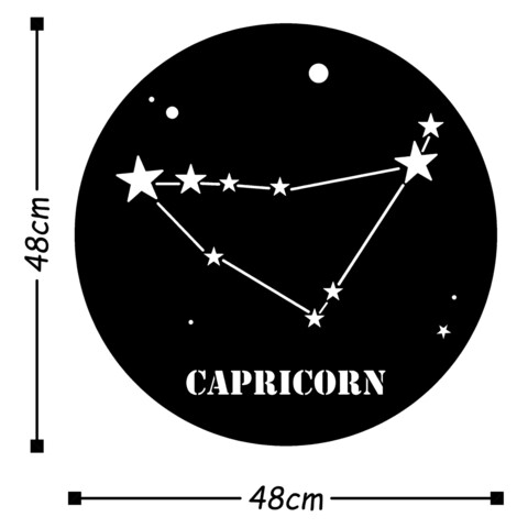 Decoratiune de perete, Caprıcorn Horoscope, Metal, Dimensiune: 48 x 48 cm, Negru