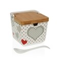 Zaharnita cu capac si lingurita Sweet Hearts, Versa, 8.8 x 8.8 x 8.5 cm, ceramica