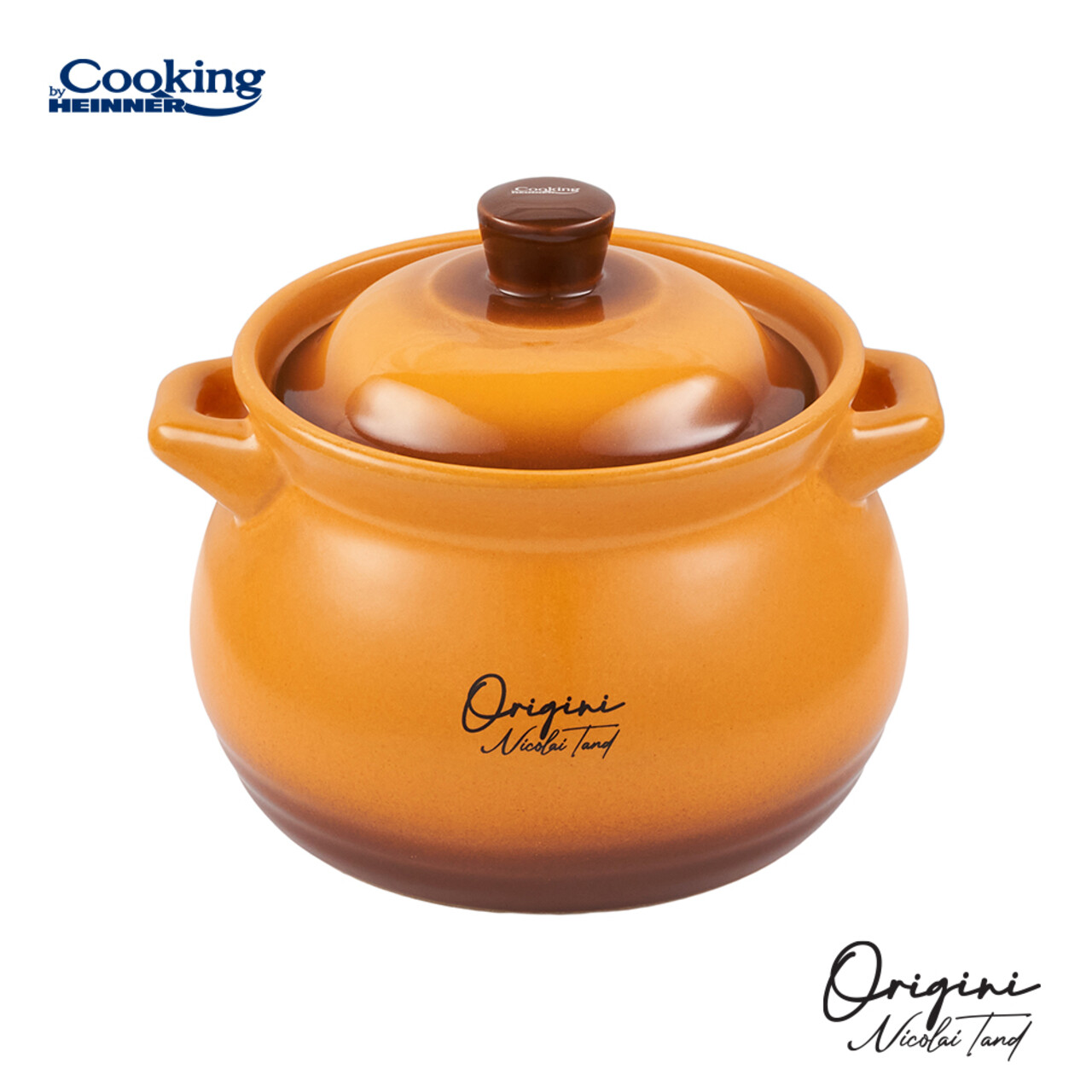 Oala cu capac 2 L, ORIGINI by Chef Nicolai Tand, Cooking by Heinner, ceramica, portocaliu degrade - 1 | YEO