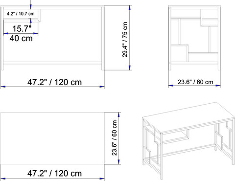 Birou, Hadley, Victory, 120x75x60 cm, Nuc negru