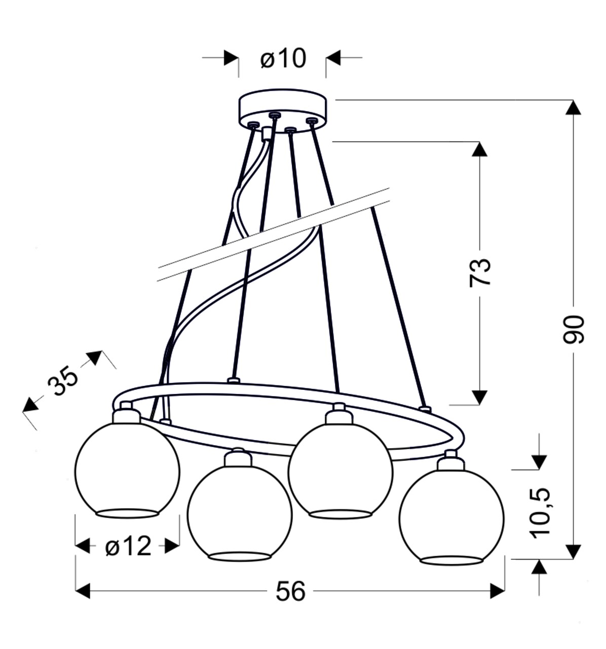 Lustra Josh, Candellux, 56 X 90 Cm, 4 X E27, 40W, Crom