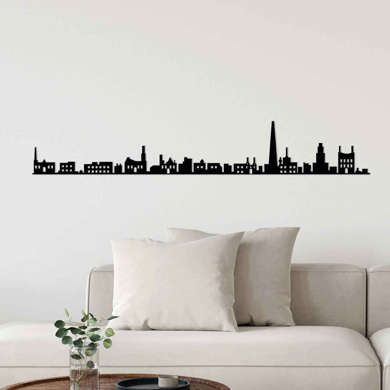 Decoratiune de perete, Antwerp Skyline, Metal, Dimensiune: 120 x 0,15 x 19 cm, Negru - 1 | YEO