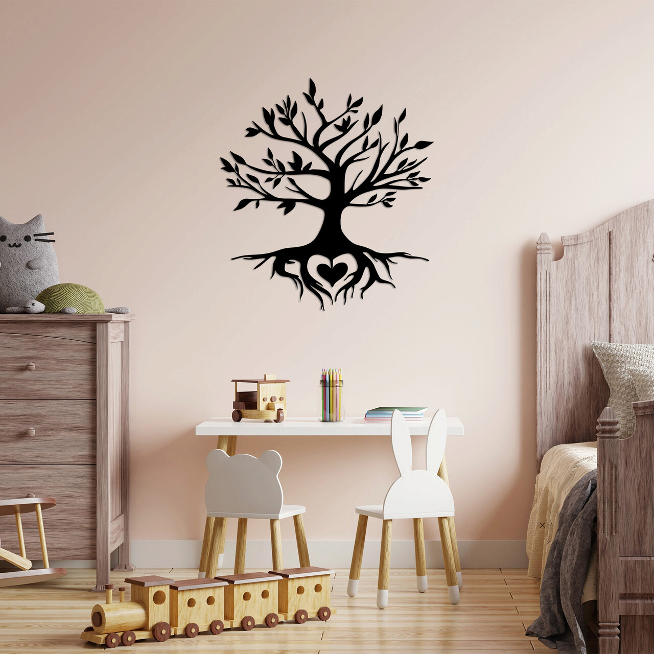 Decoratiune de perete, Tree And Heart, Metal, Dimensiune: 67 x 79 cm, Negru - 1 | YEO